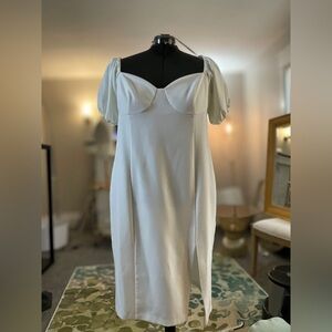 Eloquii Off Shoulder Puff Sleeve White Dress 22 Thigh Slit Bridal Shower Wedding